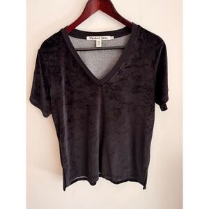 Michael Stars Black Crushed Velvet V-Neck Top M